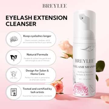 BREYLEE Shampoo for Lash Extensions, 60ml+Rinse Bottle+Brushes, Eyelash Extension Cleanser, Lash Was...
