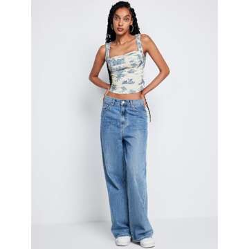 CIDER Toile de Jouy Square Neck Tank Top: Blue, XS