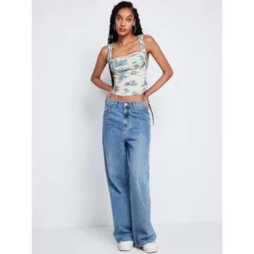 CIDER Toile de Jouy Square Neck Tank Top in Blue