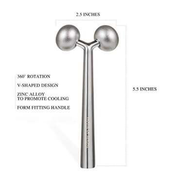 Facial Roller Massager, Cooling Metal to Contour and Reduce Puffiness, Face Lift, Anti-Aging, Skin Tightening & Botox Alternative, Reduce Wrinkles -Gua Sha Not Your Typical Jade Roller Massager