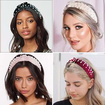 Makone 6 Pcs Headbands for Women, Knotted Headbands Pearl Headband Wide Top Knot Turban Hair Bands, Vintage Velvet Fashion Hair Accessories for Women and Girls