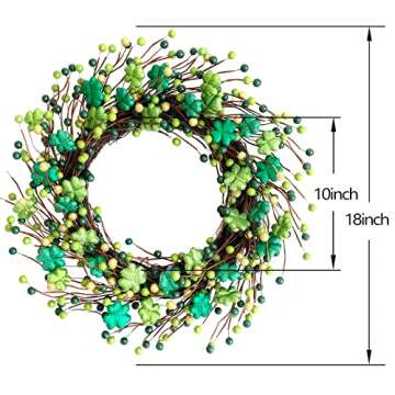 Bibelot 18 Inch ST Patrick’s Day Green Glitter Leaves Wreath, Spring Holiday Party Shamrock Clover Leaf Wreath for Front Door, Green Wreath for Inside and Outside Use