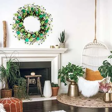 Bibelot 18 Inch ST Patrick’s Day Green Glitter Leaves Wreath, Spring Holiday Party Shamrock Clover Leaf Wreath for Front Door, Green Wreath for Inside and Outside Use