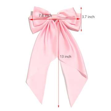 Furling Pompoms Hair Bows for Women,Large Satin Silky Hair Bow Clips Ribbon Long Tail French Barrett...