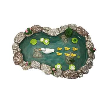 GlitZGlam Duck Pond -Mother and Ducklings! A Miniature Duck Pond for a Miniature Fairy Garden and Miniature Garden Accessories