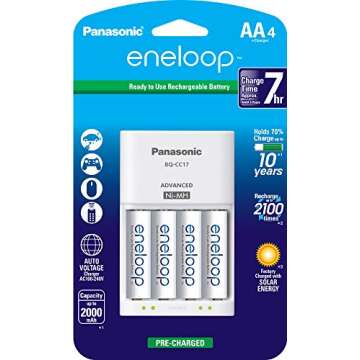 Panasonic Eneloop Battery Charger w/ 4 NiMH AA Eneloop Rechargeable Batteries