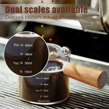 2 Pack Espresso Cups with Wood Handle, Double Spout Glass Measuring Cup with Dual Scale, Espresso Sh...