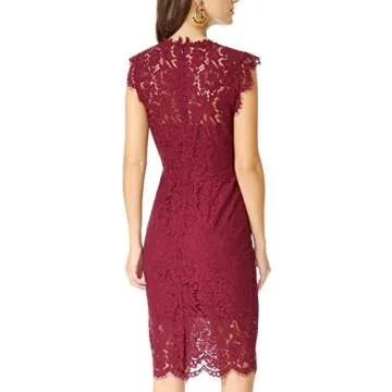 MEROKEETY Women's 2025 Lace Floral Midi Dresses Classic Elegant Party Dinner Photoshoot Dress, Red, Medium