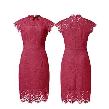 MEROKEETY Women's 2025 Lace Floral Midi Dresses Classic Elegant Party Dinner Photoshoot Dress, Red, Medium