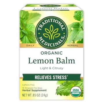 Traditional Medicinals Organic Lemon Balm Herbal Tea - Calming & Digestive Support (16 Tea Bags)