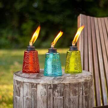 TIKI Brand Molded Glass Table Decorative Outdoor Torch for Patio, Lawn, and Garden, 6 in, (Set of 3)...