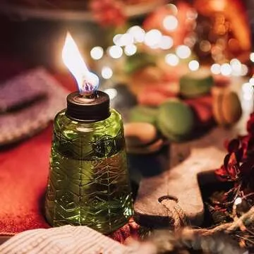 TIKI Brand Molded Glass Table Decorative Outdoor Torch for Patio, Lawn, and Garden, 6 in, (Set of 3), Red, Green and Blue