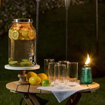 TIKI Brand Molded Glass Table Decorative Outdoor Torch for Patio, Lawn, and Garden, 6 in, (Set of 3), Red, Green and Blue