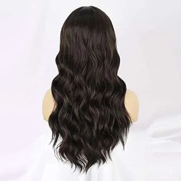 Nnzes Long Wavy Wigs for Black Women Natural Looking Wavy Synthetic Wig Highlight Synthetic Wigs for Women Heat Resistant Fiber Hair for Daily Party Wear (22 inch, Brown)