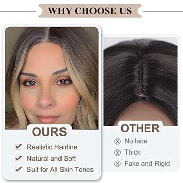 Nnzes Long Wavy Wigs for Black Women Natural Looking Wavy Synthetic Wig Highlight Synthetic Wigs for Women Heat Resistant Fiber Hair for Daily Party Wear (22 inch, Brown)