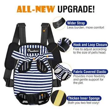 Pawaboo Pet Carrier Backpack, Adjustable Pet Front Cat Dog Carrier Backpack Travel Bag, Legs Out, Easy-Fit for Traveling Hiking Camping for Small Medium Dogs Cats Puppies, Large, Blue & White Stripes