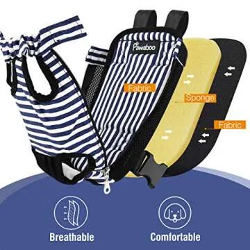 Pawaboo Pet Carrier Backpack, Adjustable Pet Front Cat Dog Carrier Backpack Travel Bag, Legs Out, Easy-Fit for Traveling Hiking Camping for Small Medium Dogs Cats Puppies, Large, Blue & White Stripes