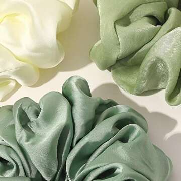 Scrunchies Hair Ties for Women - Big Silk Satin Scrunchie Exra Large Jumbo Gaint Oversized Cute Chiffon Scrunchy for Curl Thick Hair Green Ligas Para el Cabello De Mujer Decorations Gift for Girls