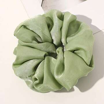 Scrunchies Hair Ties for Women - Big Silk Satin Scrunchie Exra Large Jumbo Gaint Oversized Cute Chiffon Scrunchy for Curl Thick Hair Green Ligas Para el Cabello De Mujer Decorations Gift for Girls