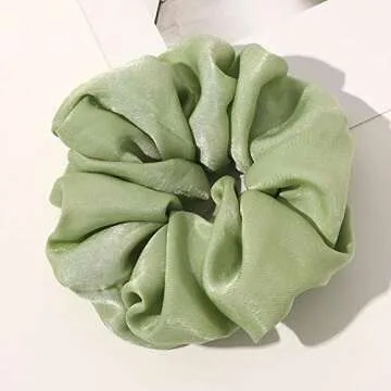 Scrunchies Hair Ties for Women - Big Silk Satin Scrunchie Exra Large Jumbo Gaint Oversized Cute Chiffon Scrunchy for Curl Thick Hair Green Ligas Para el Cabello De Mujer Decorations Gift for Girls