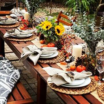 CENBOSS Woven Placemats (13.5" Set of 6, Brown Wash) Round Placemats, Wicker Placemats, Rattan Placemats, Plate Chargers