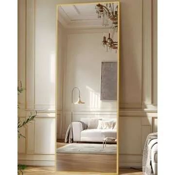 Antok Full Length Mirror, 58"x20" Floor Mirror, Floor Standing Mirror Freestanding Full Body Mirror with Stand for Bedroom, Hanging Mounted Mirror for Living Room Cloakroom, Gold