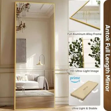 Antok Full Length Mirror, 58"x20" Floor Mirror, Floor Standing Mirror Freestanding Full Body Mirror with Stand for Bedroom, Hanging Mounted Mirror for Living Room Cloakroom, Gold