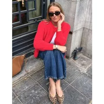 COZYPOIN Women Chunky Cardigan Open Front Sweater Long Sleeve Knitted Cardigan Button Down Outerwear Knitwear(Pink-M)