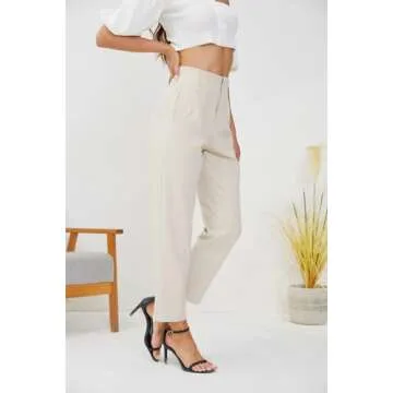 JEAAMKSSER Women's High Waisted Business Trousers Straight Leg Pleated Office Slacks Pants Beige S