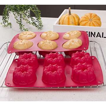 Webake Fancy Fluted Tube Cake Pan Non-stick Silicone Mini Tube Cake Baking Pan Kugelhopf Cake Mold Pack of 2