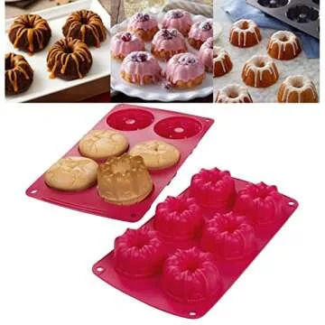 Webake Fancy Fluted Tube Cake Pan Non-stick Silicone Mini Tube Cake Baking Pan Kugelhopf Cake Mold Pack of 2
