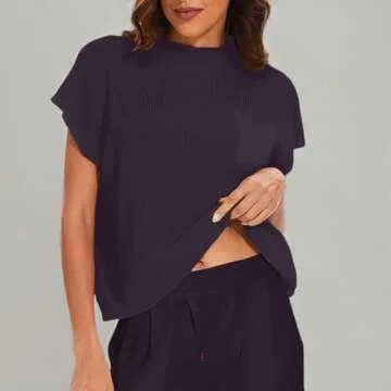 Meladyan Women Vintage Sleeveless Mock Neck Knit Sweater Vest Cap Sleeve Loose Fit Trendy Casual Tank Top with Front Pocket Black