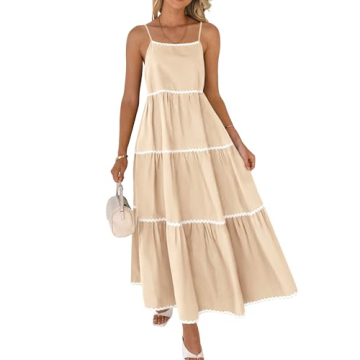 BTFBM Boho Summer Dresses 2024 Vacation Spaghetti Strap Backless RIC Rac Trim Tiered A-Line Long Cas...