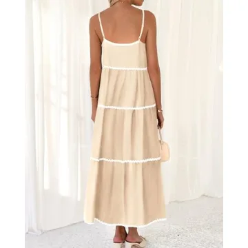 BTFBM Boho Summer Dresses Vacation Spaghetti Strap Backless