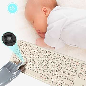 UBOTIE Wireless Keyboards and Mouse, Quiet Scissor Switches Slim Keyboards Mice Set, Silent Full Size 111 Round Keycaps with Adjustable DPI Mouse, Power On/Off Button for PC Laptop (Light Khaki)