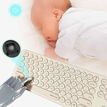 UBOTIE Wireless Keyboards and Mouse, Quiet Scissor Switches Slim Keyboards Mice Set, Silent Full Size 111 Round Keycaps with Adjustable DPI Mouse, Power On/Off Button for PC Laptop (Light Khaki)