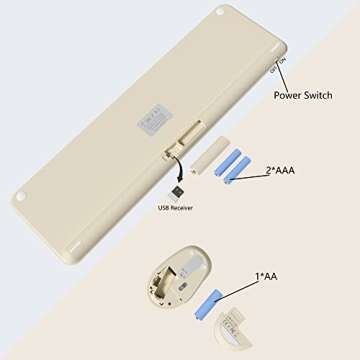 UBOTIE Wireless Keyboards and Mouse, Quiet Scissor Switches Slim Keyboards Mice Set, Silent Full Size 111 Round Keycaps with Adjustable DPI Mouse, Power On/Off Button for PC Laptop (Light Khaki)