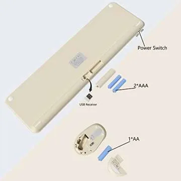 UBOTIE Wireless Keyboards and Mouse, Quiet Scissor Switches Slim Keyboards Mice Set, Silent Full Size 111 Round Keycaps with Adjustable DPI Mouse, Power On/Off Button for PC Laptop (Light Khaki)