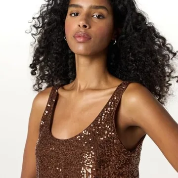 The Drop Women's Risa Sequin Cami in Chocolate - Stylish & Chic