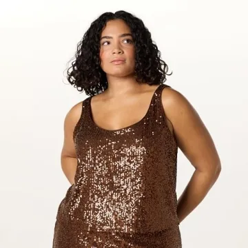 The Drop Women's Risa Sequin Cami in Chocolate - Stylish & Chic
