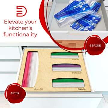 ELITE DESIGN Solid Wood Ziplock Bag Storage Organizer