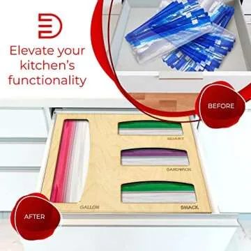 ELITE DESIGN Solid Wood Ziplock Bag Storage Organizer