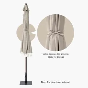 Tempera 9ft Auto Tilt Scalloped Patio Umbrellas with Fringe, Outdoor Table Umbrellas with Fade Resistant Canopy, 8 Sturdy Rids, Luxurious Vintage Umbrellas for Lawn, Pool, Deck, Balcony