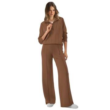 WIHOLL Fall Outfits for Women Loungewear Set Women Fashion Tracksuit Sets 2 Piece Outfits Casual Brown L