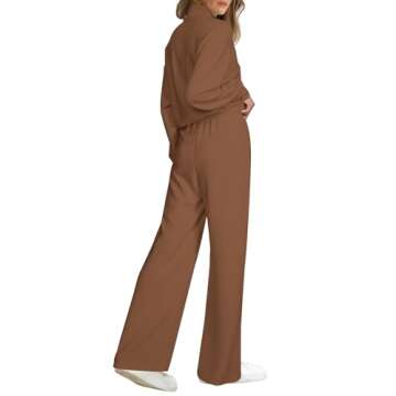 WIHOLL Fall Outfits for Women Loungewear Set Women Fashion Tracksuit Sets 2 Piece Outfits Casual Brown L