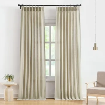 Vision Home Sand Pinch Pleated Semi Sheer Curtains - 108" Elegant Light Filtering Drapes with Hooks