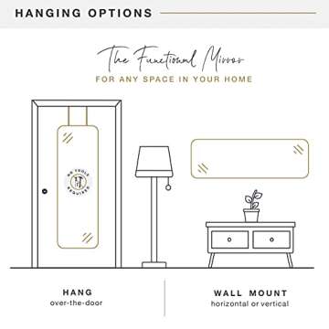 MCS 17x55 Brass Metal Over The Door Mirror With Rounded Corners, Full Length Hanging Mirror for Bedroom and Bathroom Doors, No Tools Required