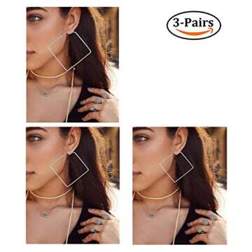 Elegant Square Hoop Earrings Set - 3 Pairs Geometric Design for Women