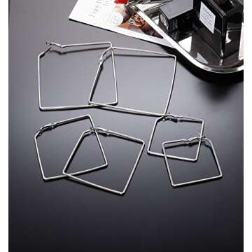 Square Hoop Earrings Set - 3 Pairs Elegant Silver Style