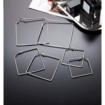 Square Hoop Earrings Set - 3 Pairs Elegant Silver Style